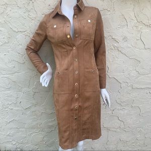 WHBM Tan Suede Shirt Jacket Dress NWT Sz 2